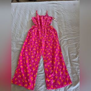 Girls Cat & Jack Pink Floral Jumpsuit Size L 10/12 NWT Pockets